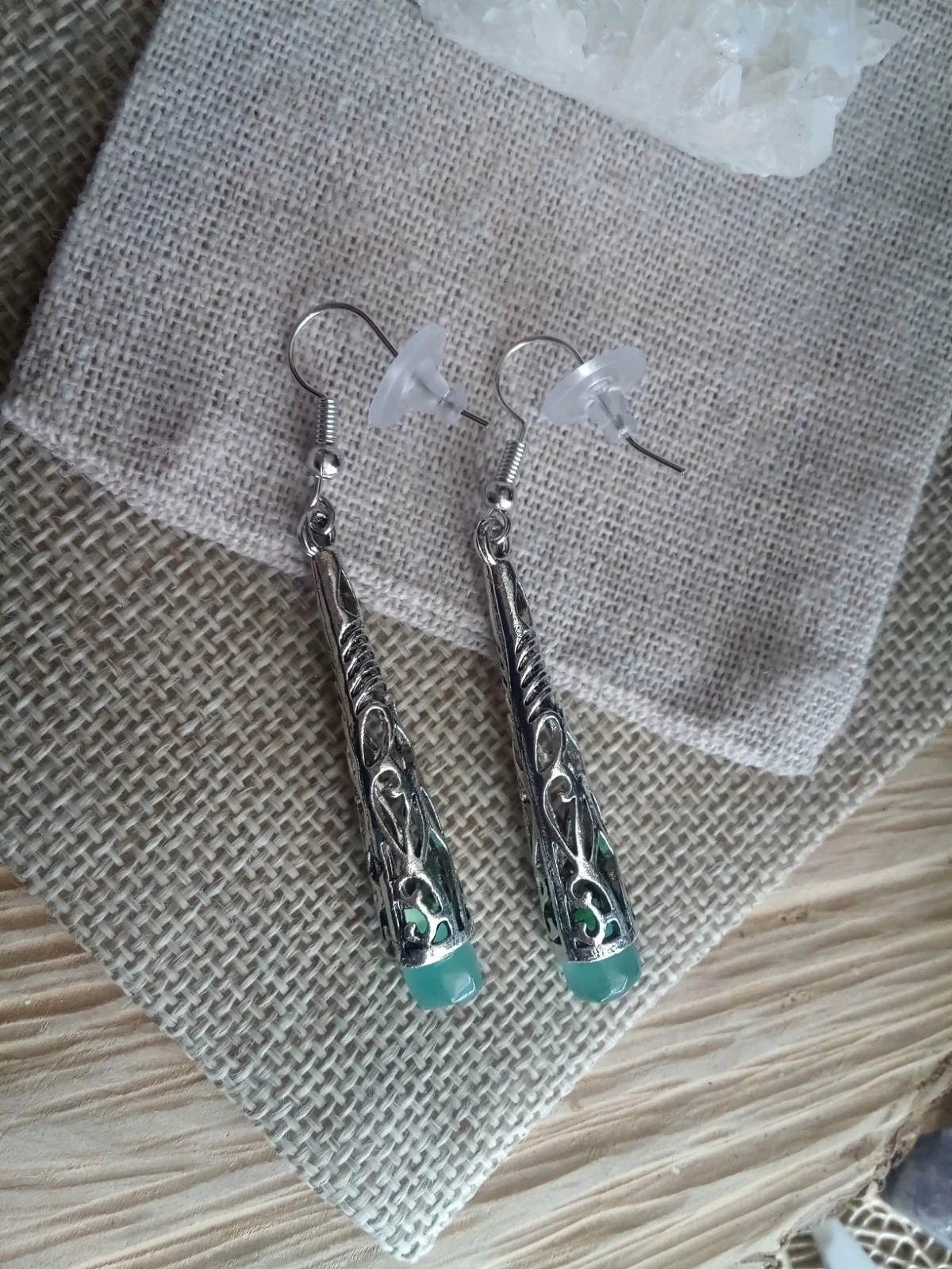 Boucles d'oreilles avec pierres de calcédoine verte – photo 2
